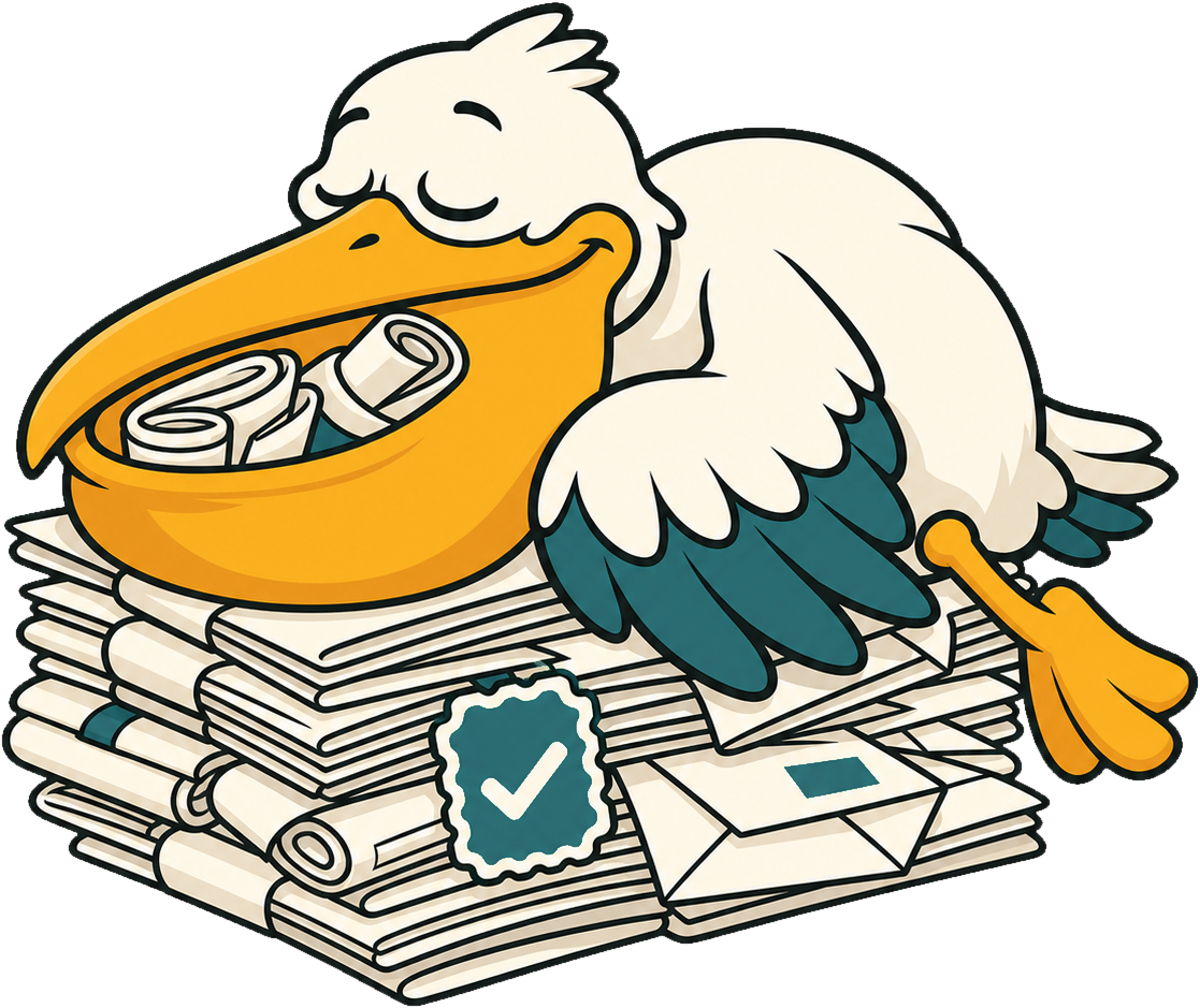 Gary napping on a pile of newsletters